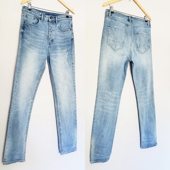 Six Week Residency Men's 32 Slim Straight Leg Jeans Distressed Light Blue $240 - Picture 16 of 16